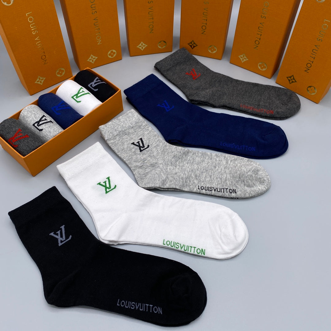 Louis Vuitton Logo Crew Socks - 5-Pair Box