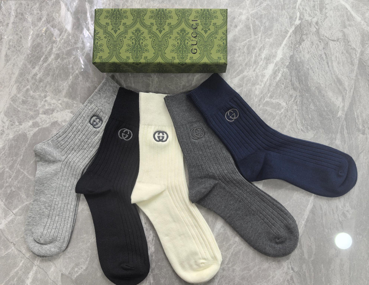 Gucci Cotton Mixed Neutral Logo Detail Crew Socks - 5-Pair Set