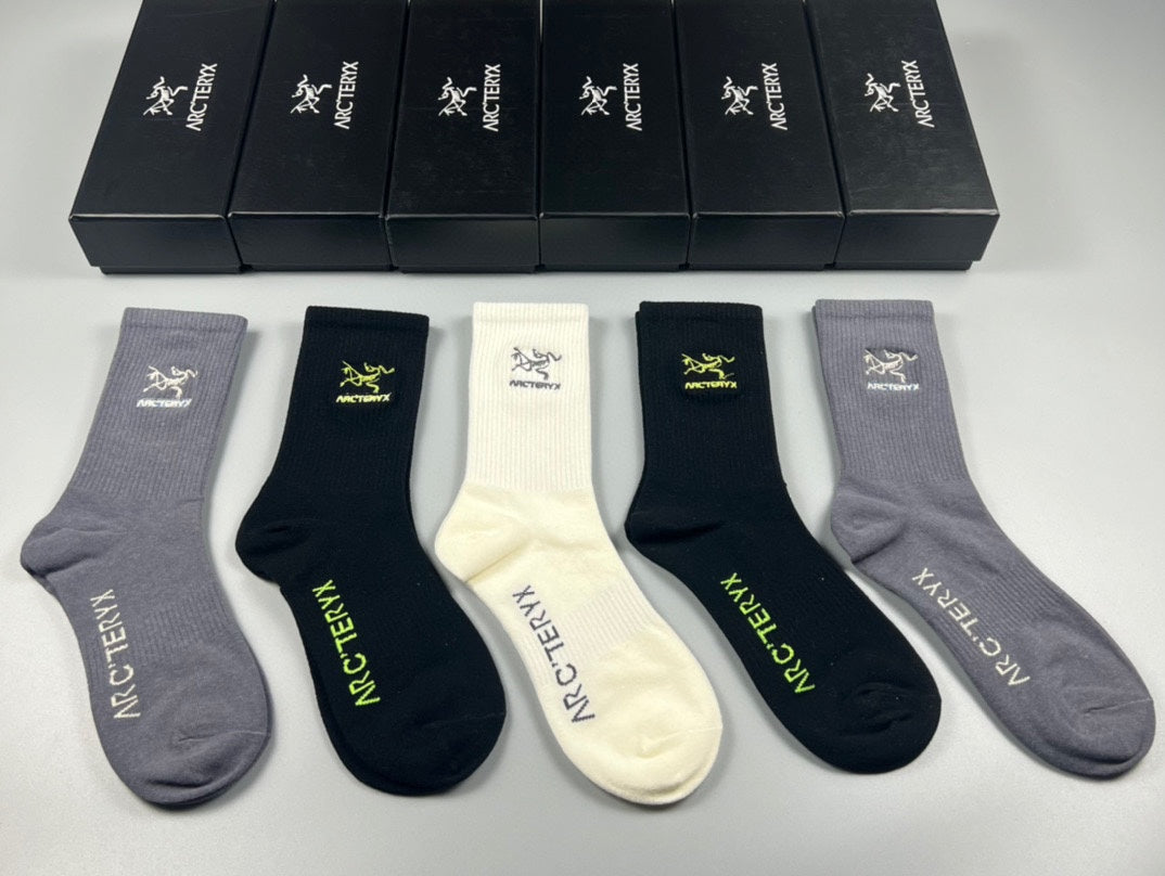 Arc'teryx Cotton Bird And Wordmark Details Crew Socks - 5-Pair Set
