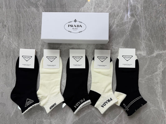 Prada Cotton Pastel Colour Tonal Waistbands Crew Socks