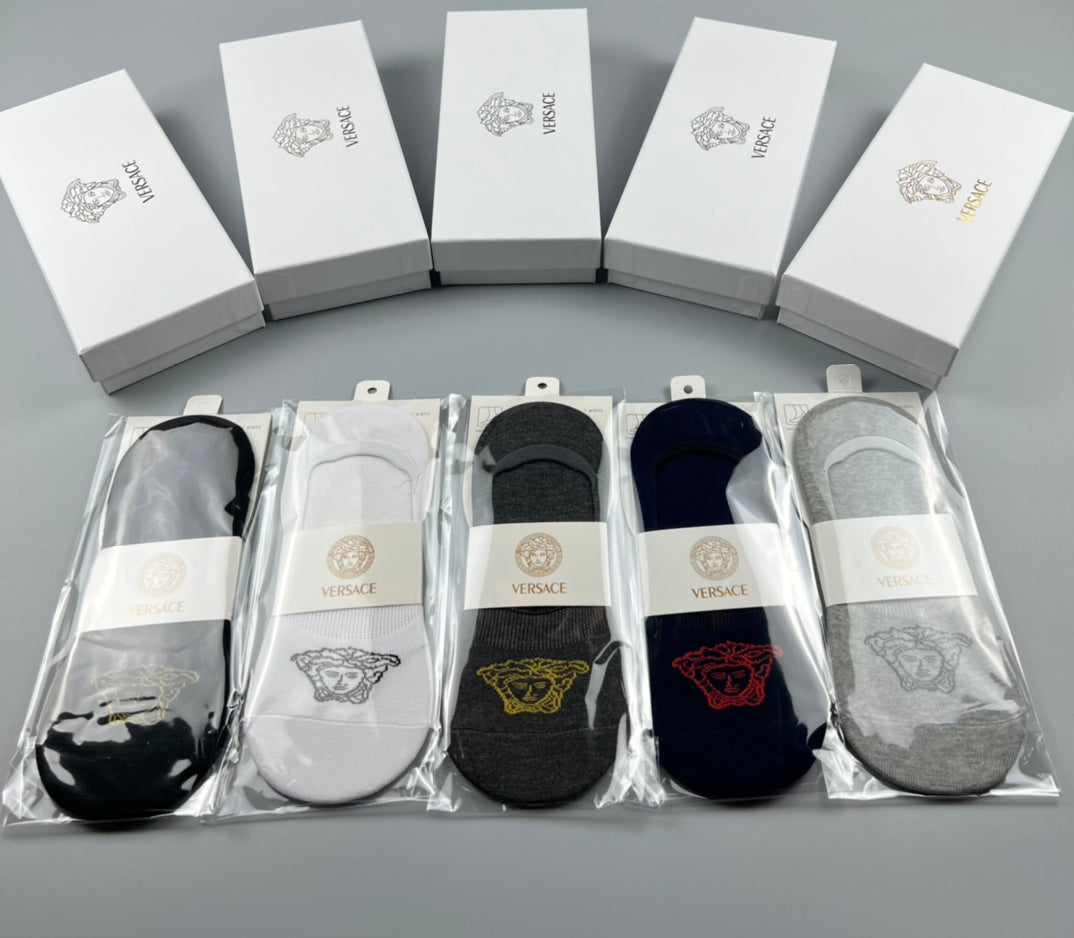 Versace Cotton No-Show Socks - 5-Pair Set