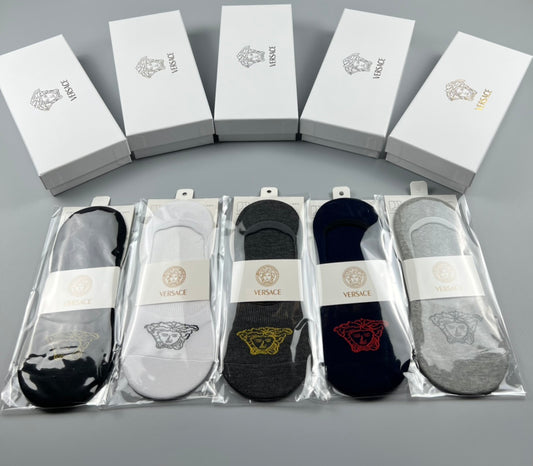 Versace Cotton No-Show Socks - 5-Pair Set