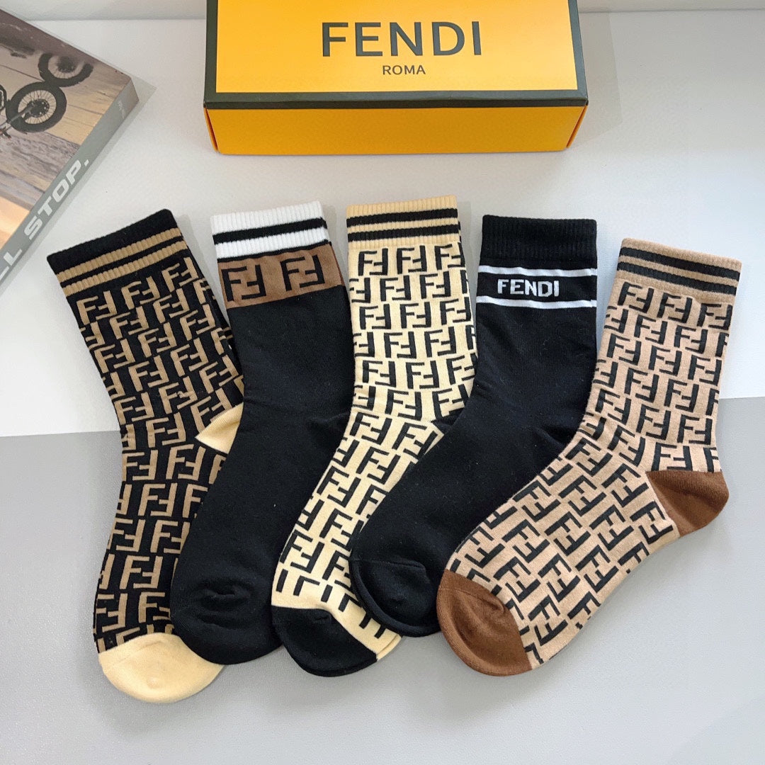 Fendi Monogram Crew Socks - 5-Pair Box