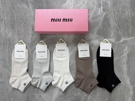 Miu Miu Modal Tonal Wordmark Details Ankle Socks - 5-Pair Set