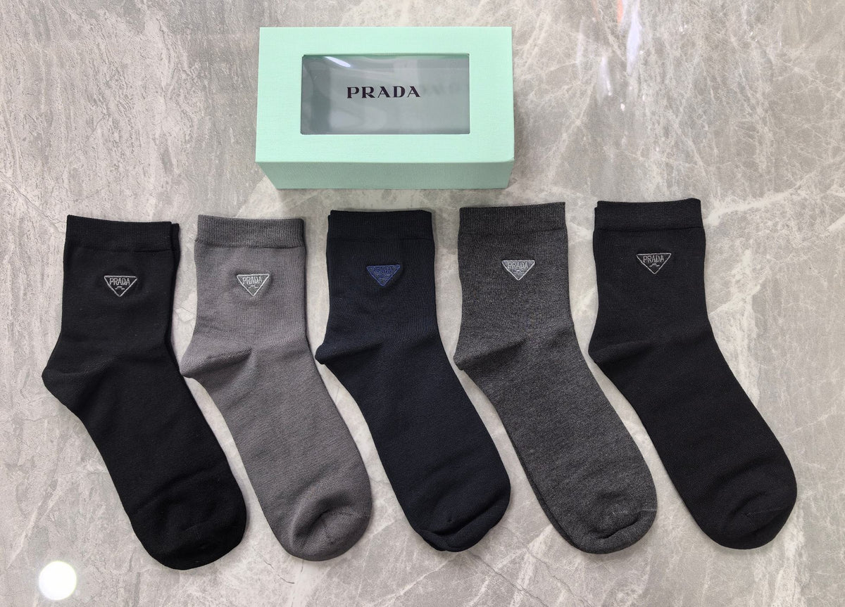 Prada Modal Triangular Emblem Details Crew Socks - 5-Pair Set