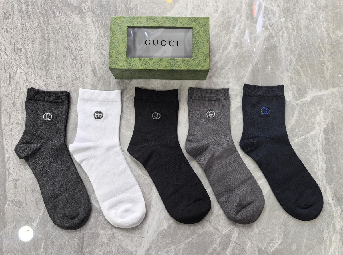 Gucci Modal Restrained Emblem Details Mid-Calf Socks - 5-Pair Set