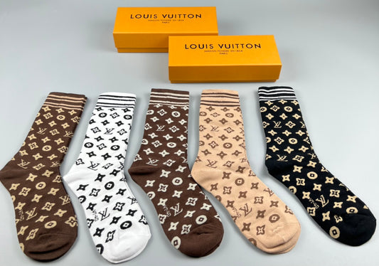 Louis Vuitton Cotton Mixed Monogram-Style Patterns Crew Socks - 5-Pair Set