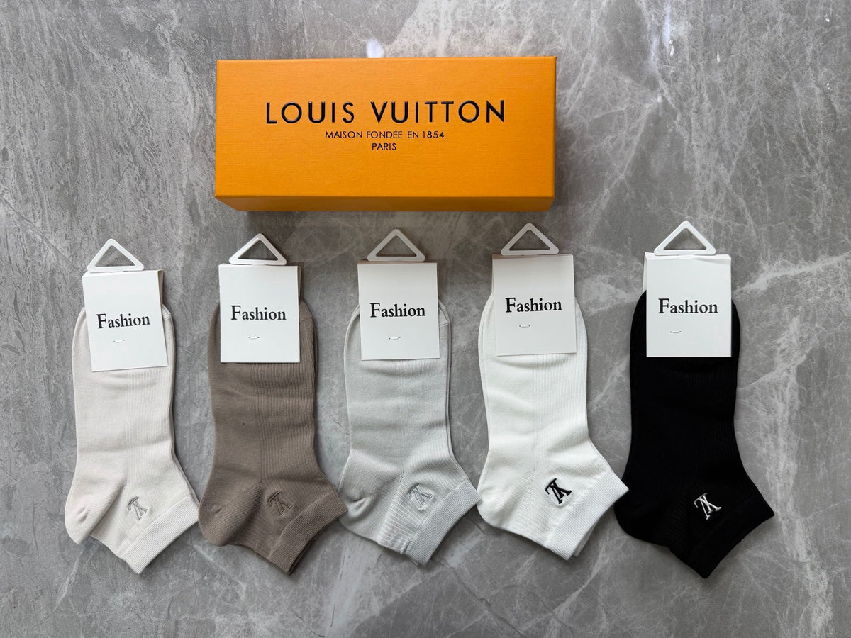 Louis Vuitton Modal Restrained Contrast Motifs Ankle Socks - 5-Pair Set