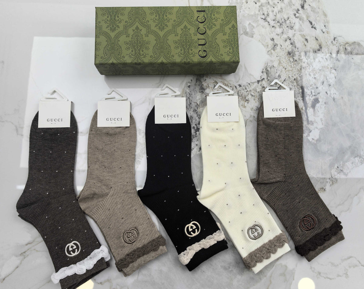 Gucci Combed Cotton Crew Socks - 5-Pair Set