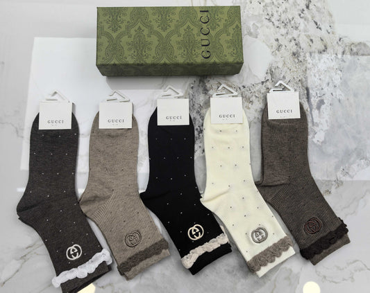 Gucci Combed Cotton Crew Socks - 5-Pair Set