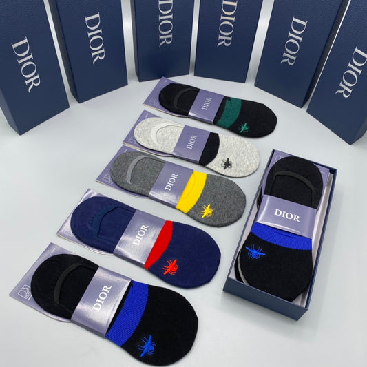 Dior Coloured Stripe Accents No-Show Socks - 5-Pair Set
