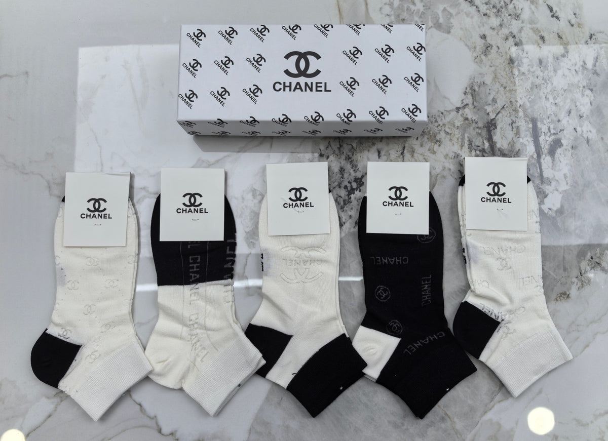 Chanel Modal Mixed Neutral Logo Detail No-Show Socks - 5-Pair Set