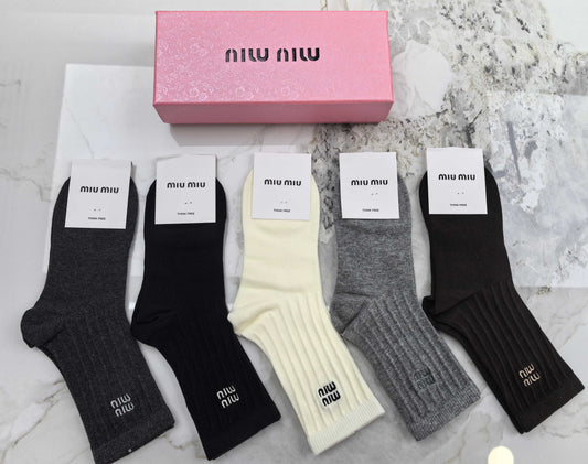 Miu Miu Combed Cotton Crew Socks - 5-Pair Set
