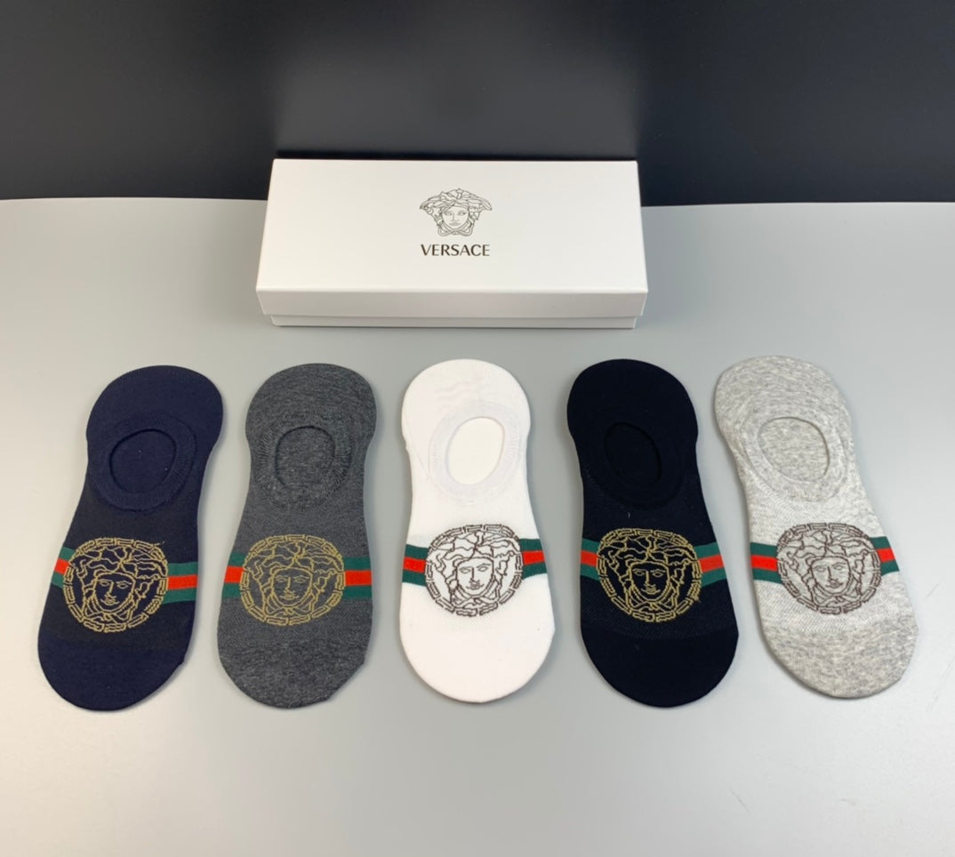 Versace Cotton No-Show Socks - 5-Pair Set