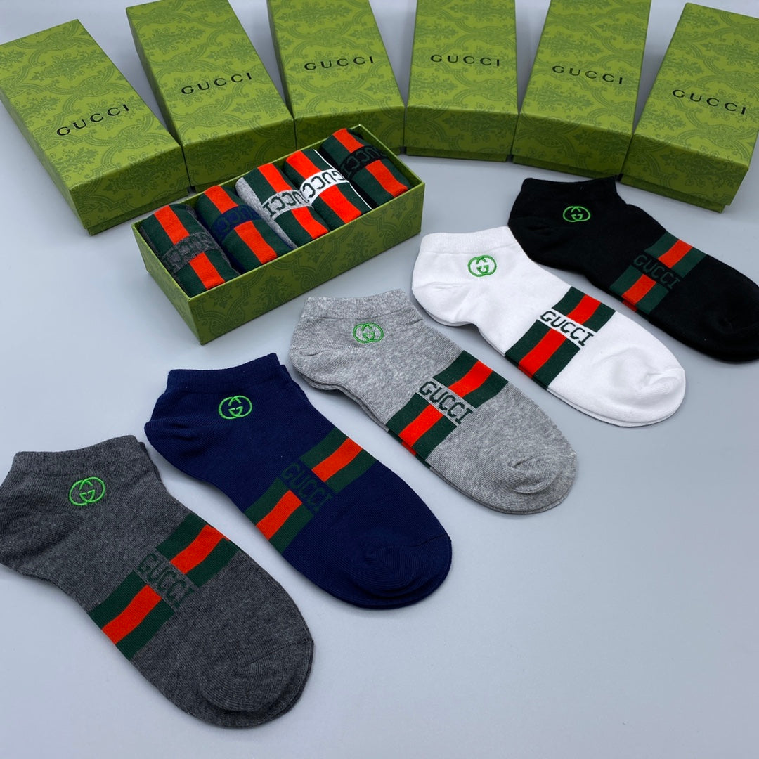 Gucci Red-And-Green Striped Bands Ankle Socks - 5-Pair Set