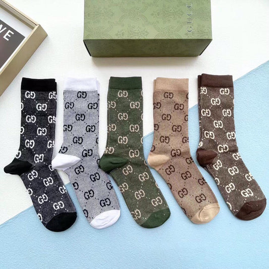 Gucci Monogram Crew Socks - 5-Pair Box