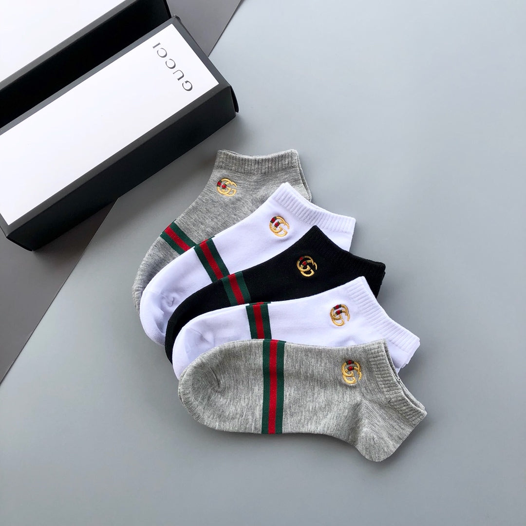 Gucci Cotton blend Striped Bands And Crest Motifs Ankle Socks - 5-Pair Set