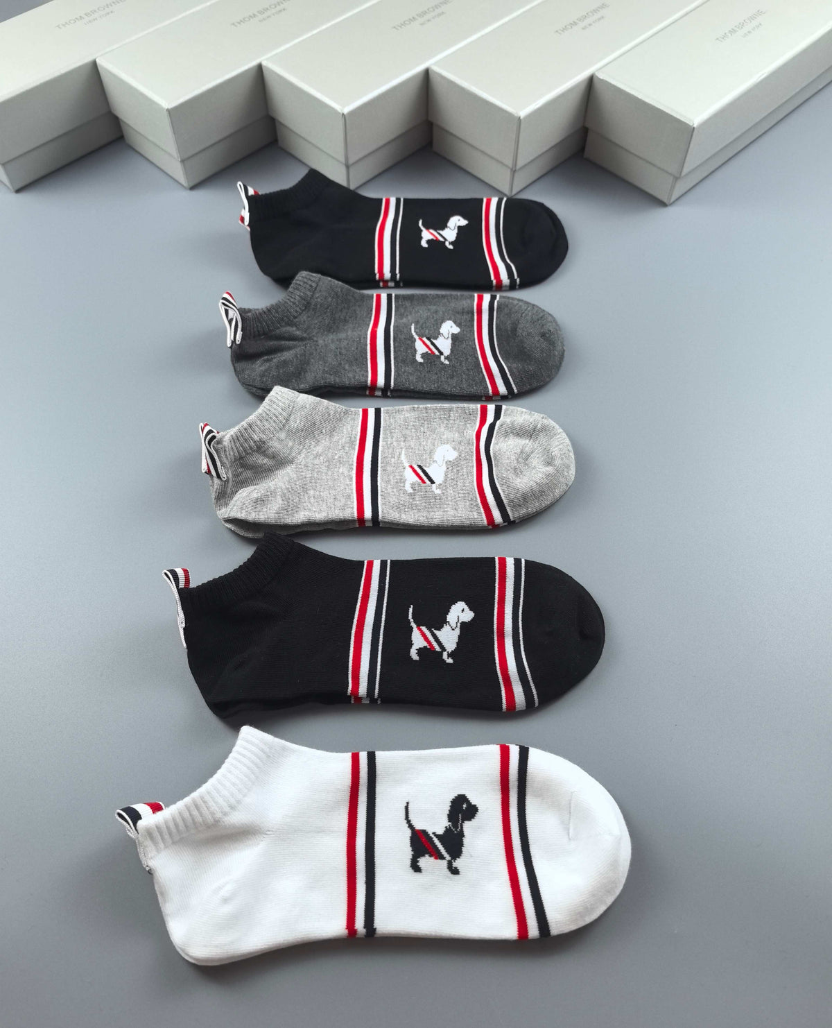 Thom Browne Cotton No-Show Socks - 5-Pair Set