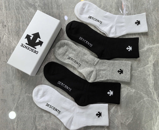 Descente Cotton Geometric Emblems Ankle Socks - 5-Pair Set