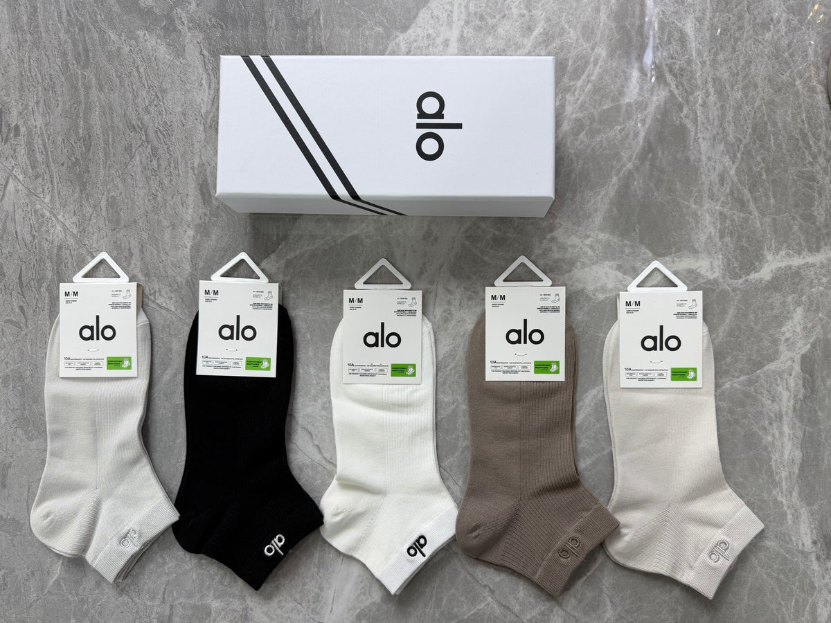 Alo Modal Simple Contrast Branding Ankle Socks - 5-Pair Set