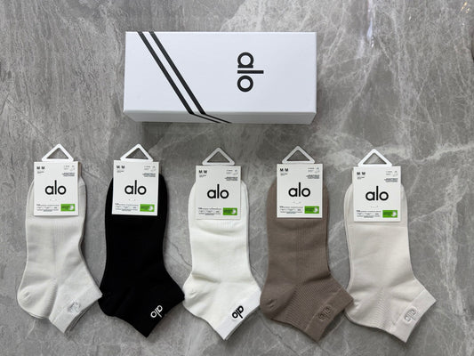 Alo Modal Simple Contrast Branding Ankle Socks - 5-Pair Set