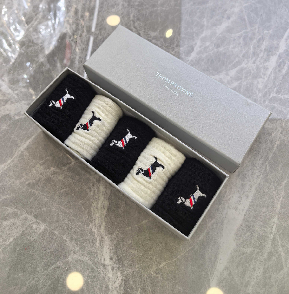 Thom Browne Dog Motif Crew Socks - 5-Pair Box