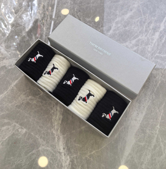Thom Browne Dog Motif Crew Socks - 5-Pair Box