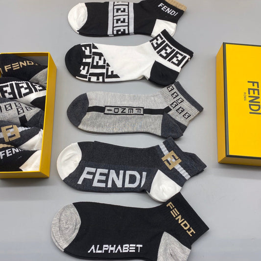 Fendi Varied Graphic Logos Ankle Socks - 5-Pair Set