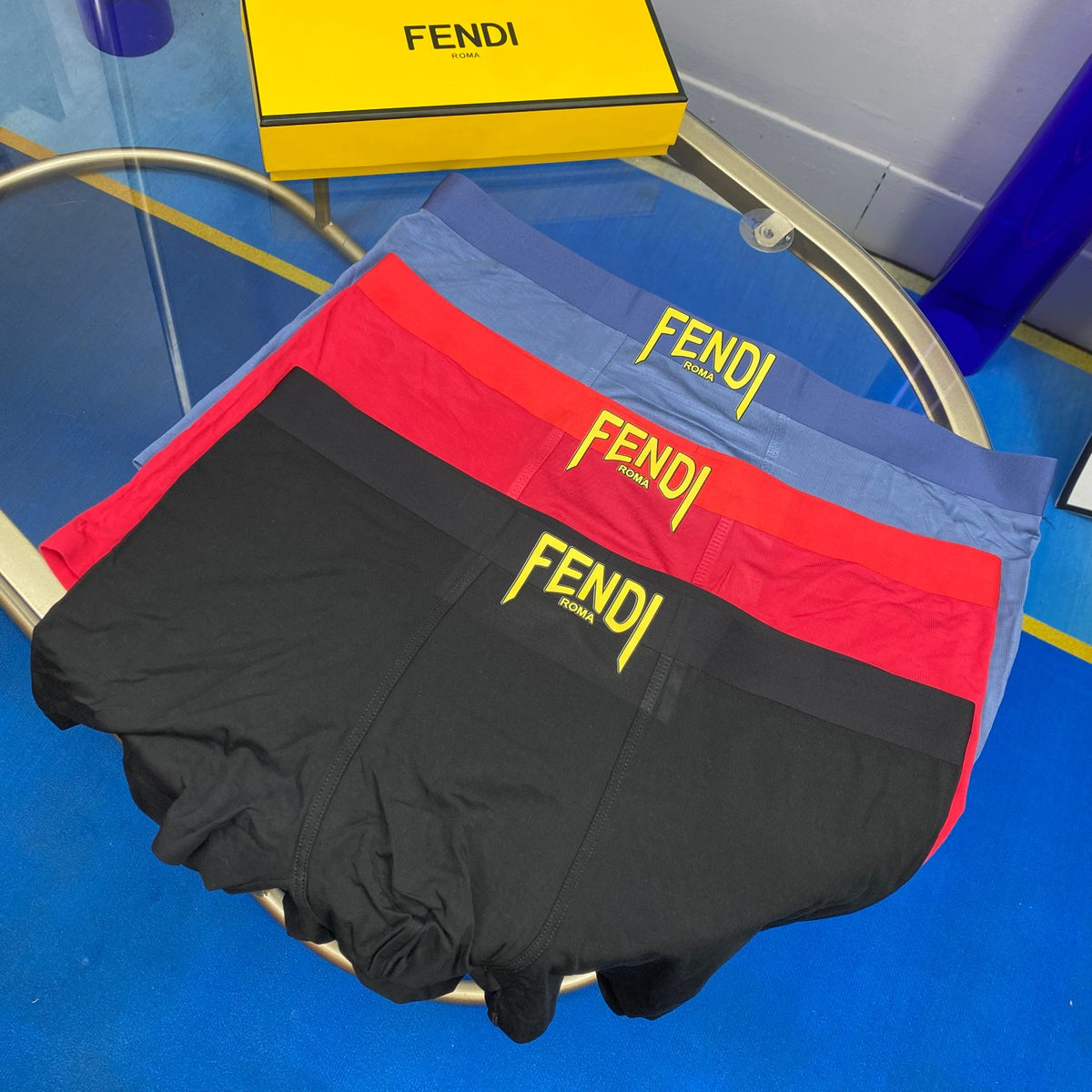 Fendi Modal Contrast Wordmark Details Men's Boxer Briefs - 3-Piece Box