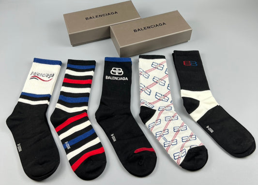 Balenciaga Varied Bb And Wordmark Details Crew Socks - 5-Pair Set