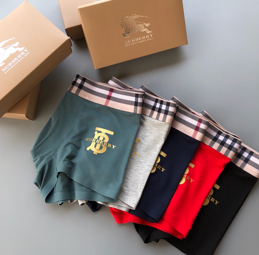 Burberry Check-Inspired Waistbands And Gold-Tone Crest Details Men's Boxer Briefs - 3-Piece Box