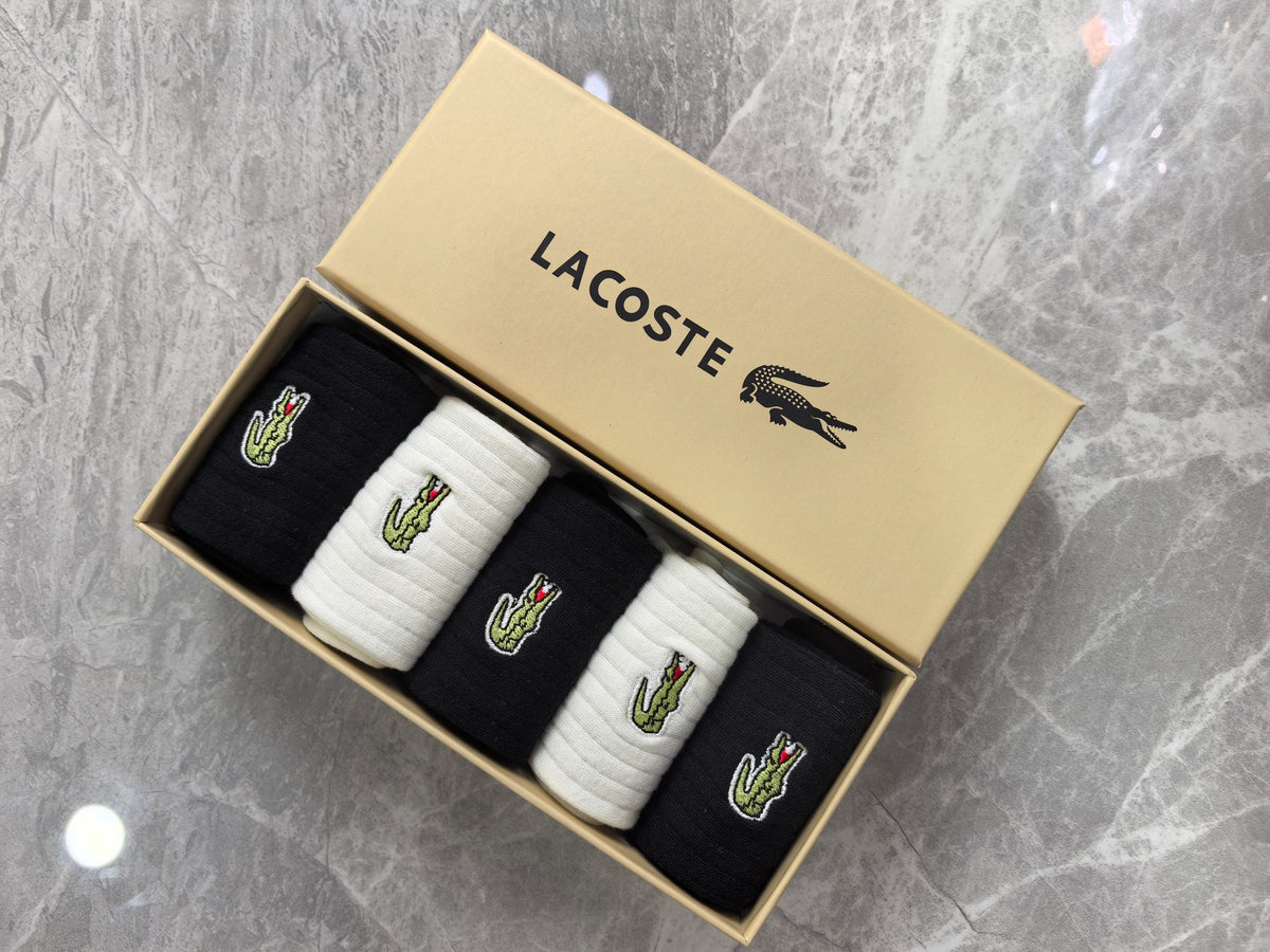 Lacoste Cotton Small Crocodile Motifs Crew Socks - 5-Pair Set