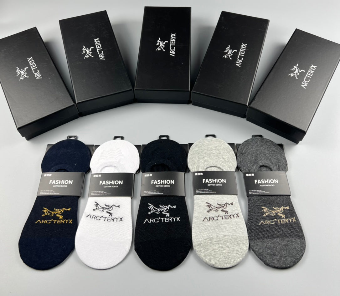 Arc'teryx Cotton Visible Logo, Stripe Or Motif Details No-Show Socks - 5-Pair Set