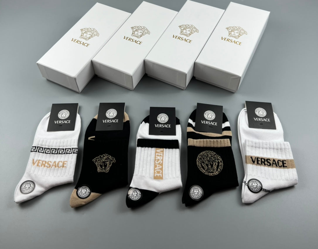 Versace Cotton blend Mixed Greek-Key And Medallion Details Ankle Socks - 5-Pair Set