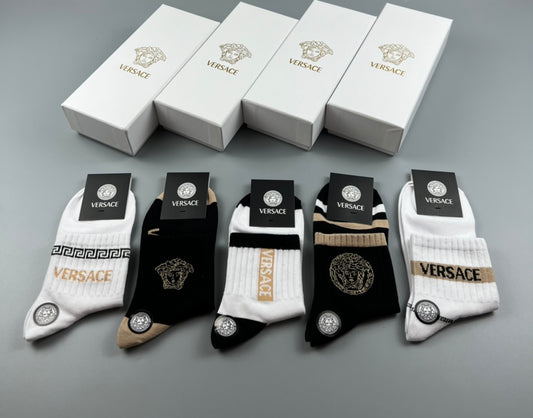 Versace Cotton blend Mixed Greek-Key And Medallion Details Ankle Socks - 5-Pair Set