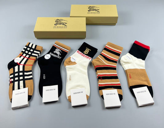 Burberry Pastel Colour Tonal Waistbands Mid-Calf Socks - 3-Pair Set