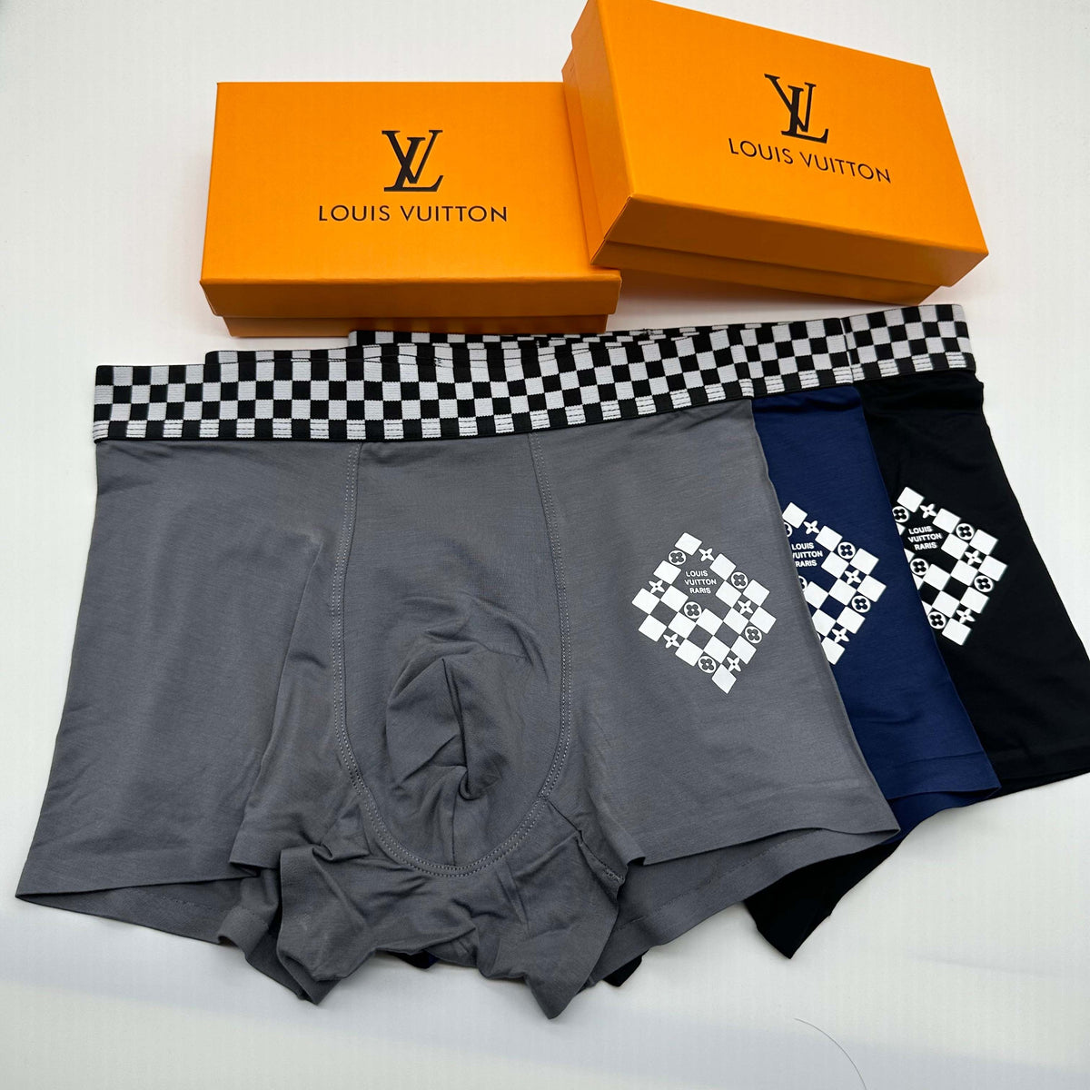 Louis Vuitton Navy, Black & Grey Men's Boxer Briefs - 3-Piece Box
