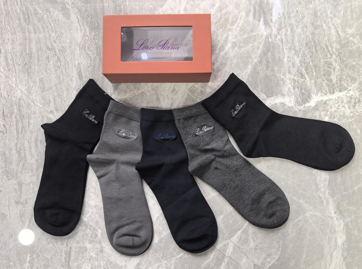 Loro Piana Restrained Script Details Crew Socks - 5-Pair Set