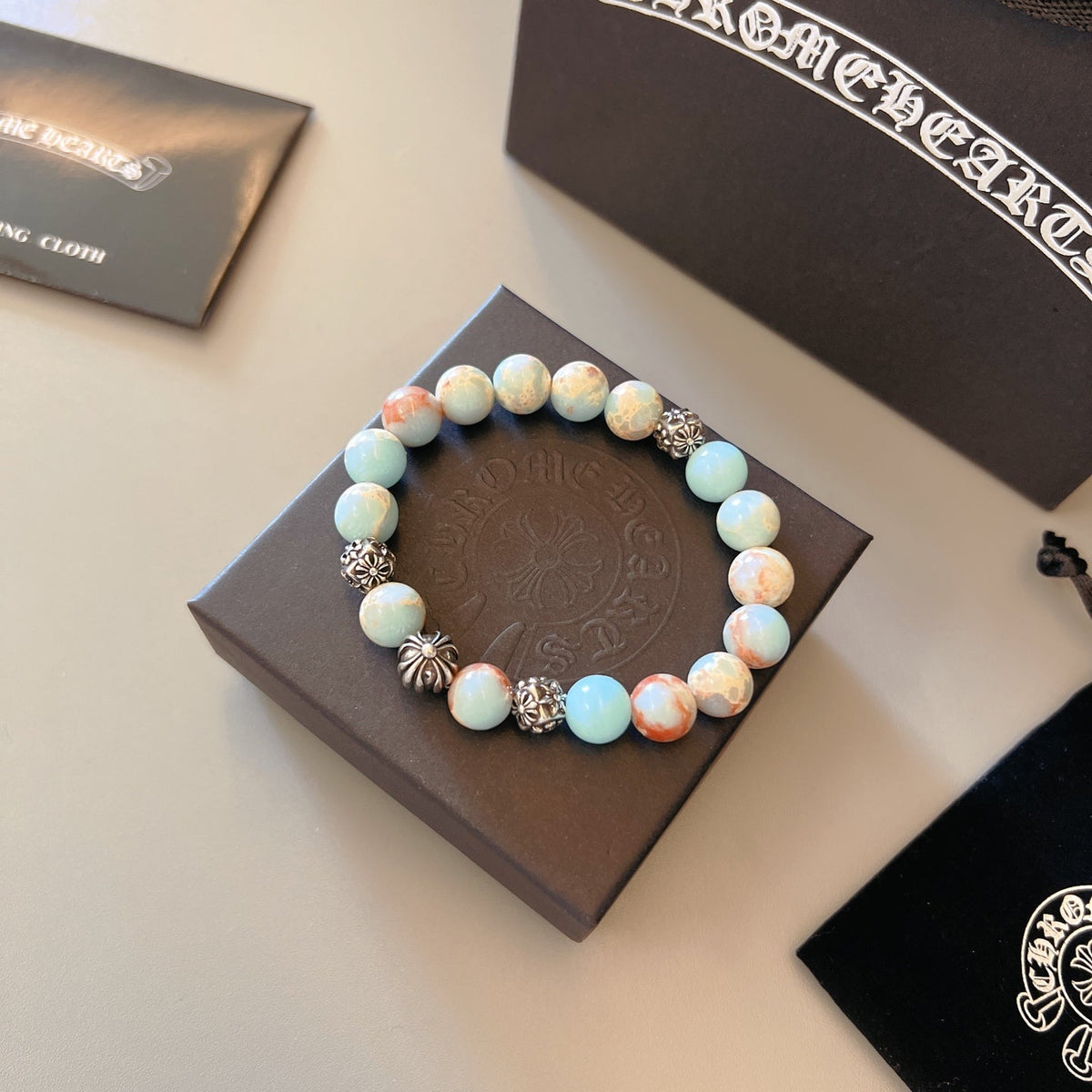 Martin Graham beaded bracelet in polished metal-tone – front product view