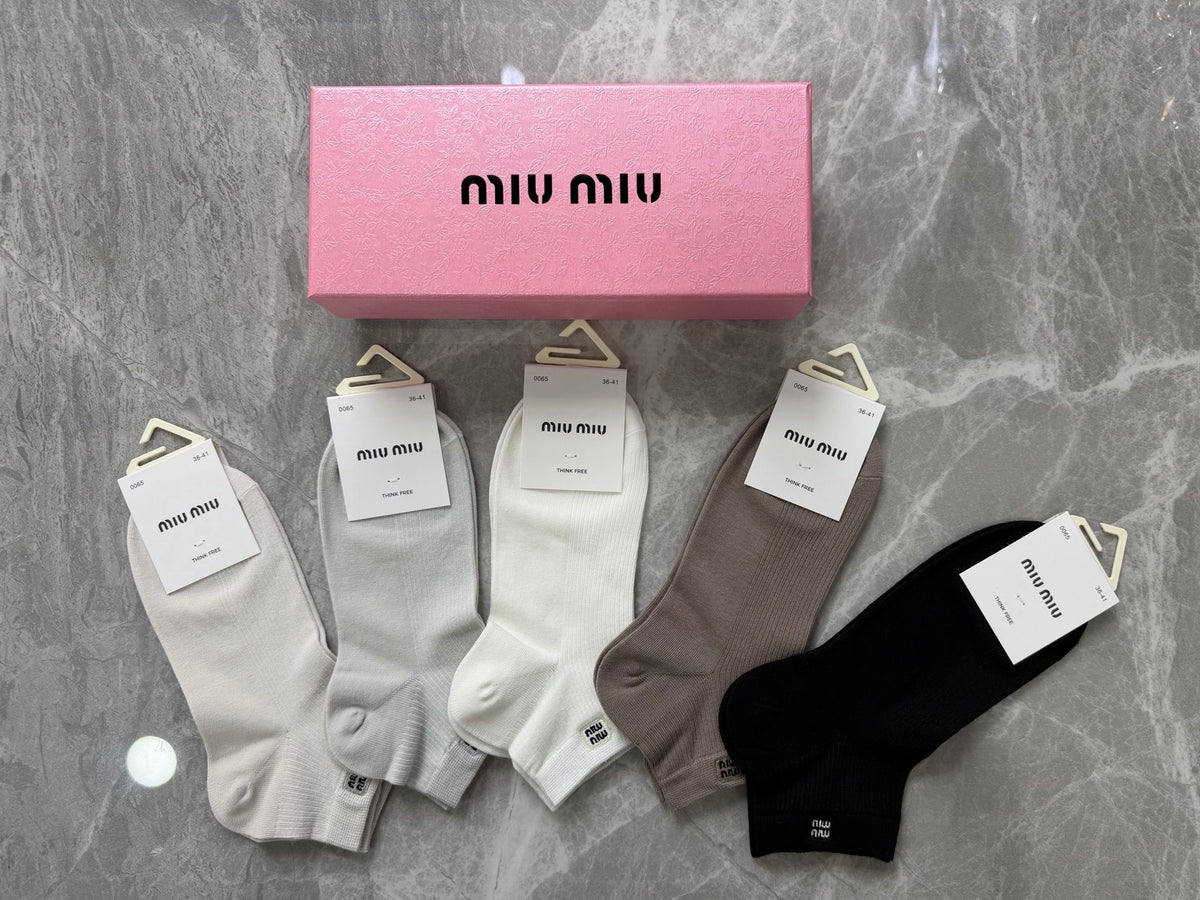 Miu Miu Modal Tonal Wordmark Details Ankle Socks - 5-Pair Set