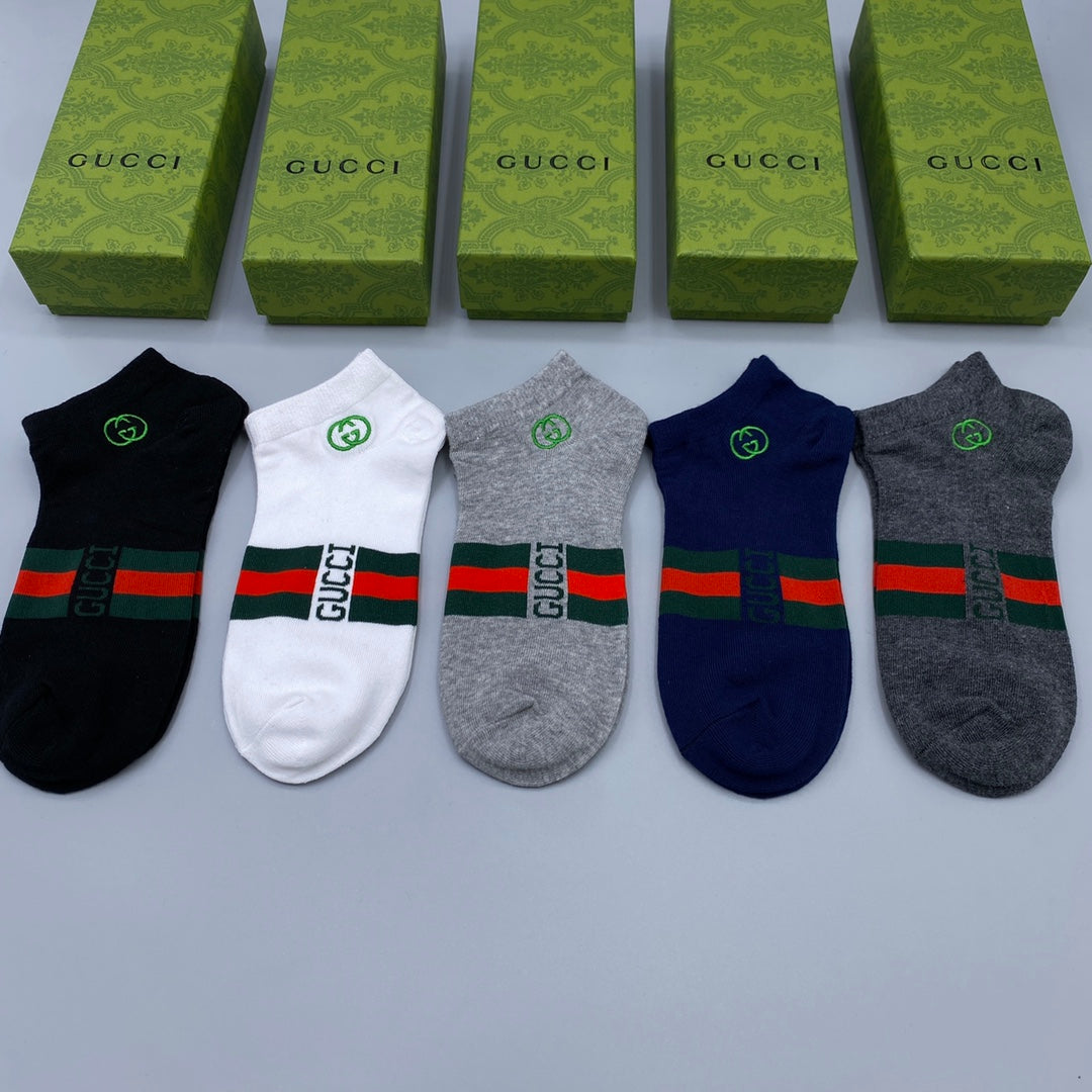 Gucci Red-And-Green Striped Bands Ankle Socks - 5-Pair Set
