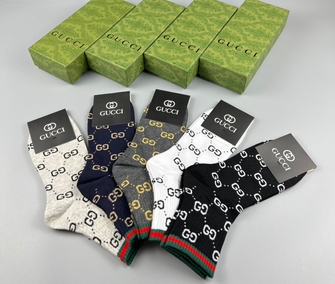 Gucci Cotton Repeating Linked Motifs Crew Socks - 5-Pair Set