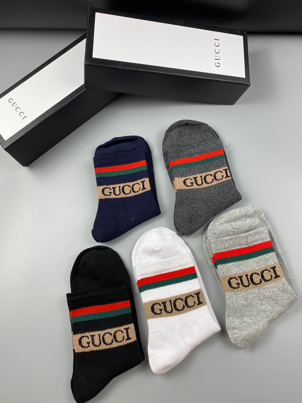 Gucci Striped Logo Crew Socks - 5-Pair Box