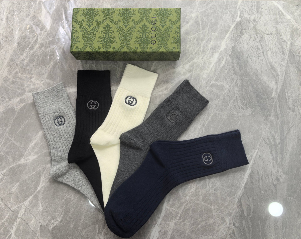 Gucci Blue, Green & White Tonal Waistbands Crew Socks - 5-Pair Set
