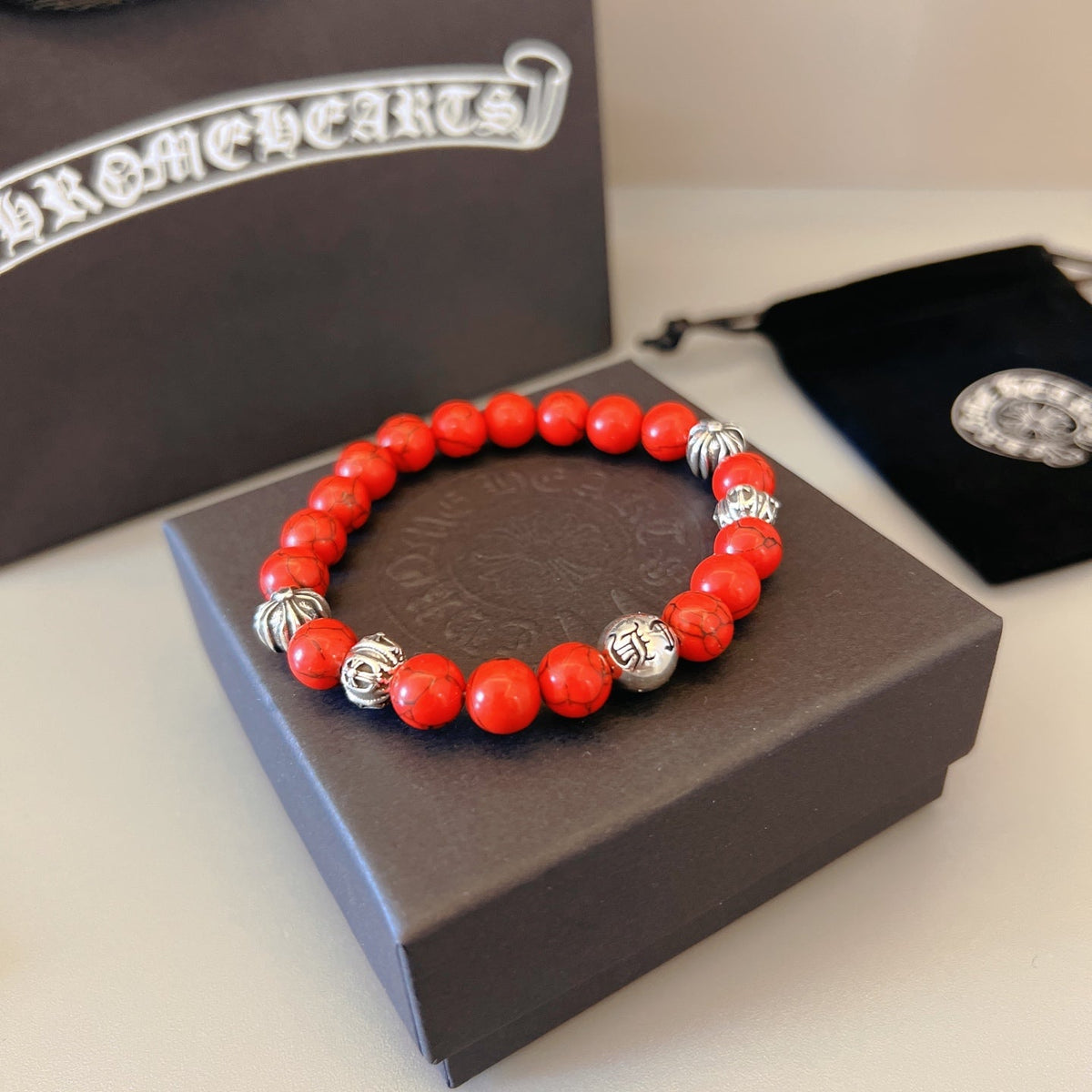 Martin Graham beaded bracelet in polished metal-tone – front product view