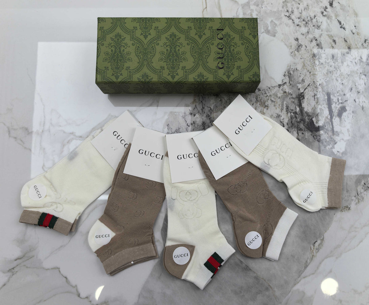 Gucci Modal Mixed Neutral Logo Detail No-Show Socks - 5-Pair Set