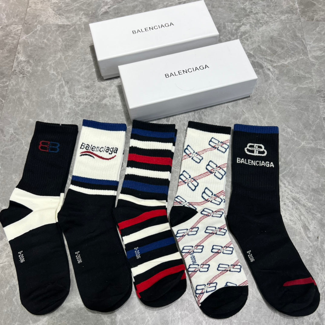 Balenciaga Striped Pattern Crew Socks - Assorted Set