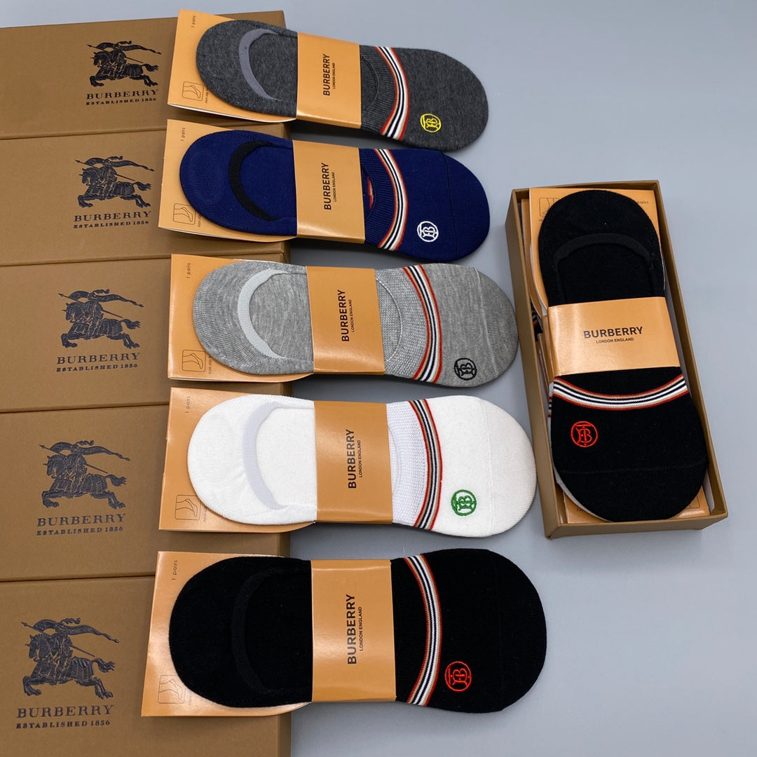 Burberry Visible Logo, Stripe Or Motif Details No-Show Socks - 5-Pair Set