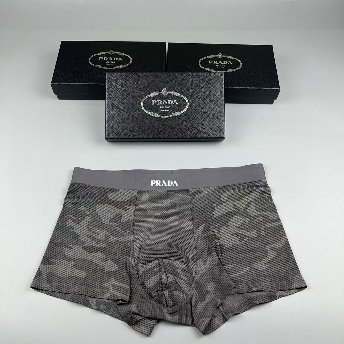 Prada Black, Grey & Khaki Men's Boxer Briefs - 3-Piece Box