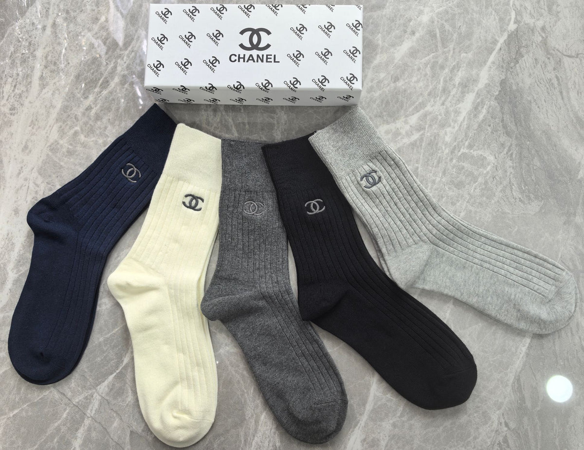 Chanel Small Emblem Details Crew Socks - 5-Pair Set